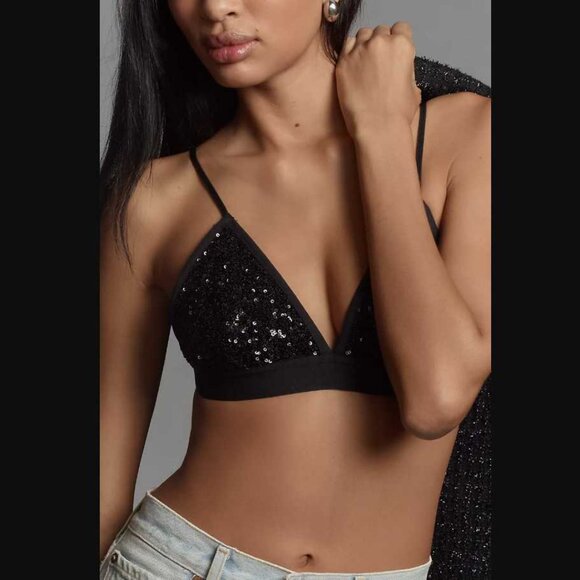 New XL By Anthropologie black sequin triangle bra - Picture 1 of 8